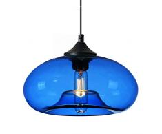 HJXDtech - 28 cm grande paralume in vetro illuminazione a sospensione industriale vintage loft bar E27 lampada a sospensione a soffitto lampadario fai da te (blu reale)