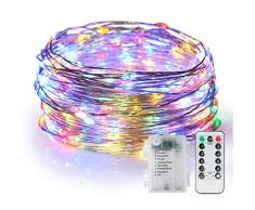 Stringa Luci 10M 100 LED Catena Luminosa Impermeabile Filo dArgento di 8 Modalità di Luci con Telecomando per Illuminazione Fai da Te, Feste, Casa, stanza, Giardino, Matrimoni ecc (Multicolore)