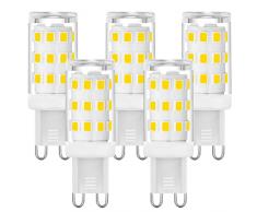 Lampadina LED G9 4000K Luce diurna Bianca 3W, lampadina a presa bi pin G9 (equivalente alogena 40 W), lampadine G9 per illuminazione a sospensione, senza sfarfallio, non dimmerabile, Confezione da 5