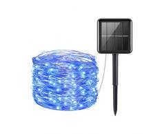 SHONCO Catena Luminosa Solare,Luci Solari Esterno 20m/200Led Luce Solare Stellare Impermeabile 8 Modalità,Utilizzata Per Decorativa Di,Terrazza,Cortile,Festa Di Natale(Blu)