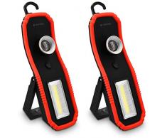 Navaris 2X Lampada da Lavoro LED COB Portatile - Torcia Ricaricabile a batterie Clip Magnetica Gancio - Luce Emergenza ispezione Auto Garage Officina