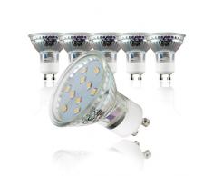 Lampadine LED luce calda, 3W (equivalenti a 25W) attacco GU10, confezione da 5, 250 lumen, 3000Kelvin, per faretti, plafoniere, lampade, illuminazione da interno 230V