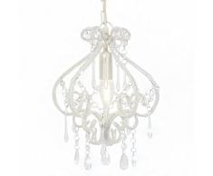 vidaXL Lampadario con Perle di Cristallo Rotondo 1 Lampadina E14 Lampada Soffitto Luce Pendente Base in Metallo Bianco Gocce Acrilico Trasparente