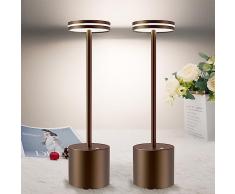 bravzurg Lampada da Tavolo Senza Fili Ricaricabile, 5000mAh Lampada da Comodino 2 Pezzi a LED, Luce a USB Batteria Dimmerabile, 3 Modalità di Colore, per Scrivania/Esterno/Tavola/Ristorante/Comodino