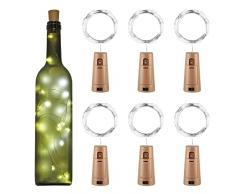 Yizhet Luci per Bottiglia, 6 pezzi 2m Led Tappo con Luci per Bottiglie di Vino 20 LED Filo Luci Led Stringa Lucine Tappi per Bottiglie di Vetro, Matrimonio, Tavolo, DIY, Natalizie (Bianco Freddo)