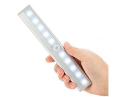 HHD® Luce Notturna, Lampade Notturne, Led del Sensore di Movimento Wireless Luce, 10 LEDs con Sensore Movimento Lampada Wireless Portatile con Striscia Magnetica per Armadio, Scale, Notte, Corridoio, Viottolo, Muro, Giardino,