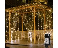 LE Tenda Luminosa LED 3 x 3m 306 LED, Luci Stringa Catena Luminosa Impermeabile Bianco Caldo 3000K, 8 Modalità di Illuminazione e Funzione Memoria per Decorazioni Interni, Feste, Natale, ecc.
