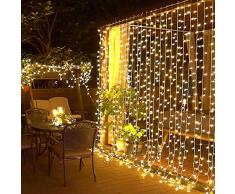 Elegear 6X3M 600LEDs Tenda Luminosa Natale IP44 Impermeabilità Luci Natale Esterno Cascata Tenda Luci con 8 Programmi di Luce per Interni ed Esterni, Balcone, Salotto, Giardino,Terrazza.