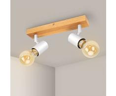 Kimjo Faretti LED da Soffitto Orientabili - Lampada da Soffitto Bianco Legno - Plafoniera LED Faretti 2 Luce E27 Plafoniera Camera Letto - Faretti da Parete Retrò per Corridoio Senza Lampadina