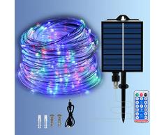 calflux Tubo luminoso solare per esterni, 20 m, impermeabile, colore 8 modalità, con telecomando, per giardino, trampolino, piscina