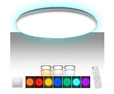 HILEYOLLA Plafoniera LED Soffitto Dimmerabile con Telecomando,Plafoniera Cambia Colore RGB 3000-6500K Bianco Caldo Bianco Naturale Bianco Freddo per Soggiorno Camera da Letto Bagno Ø 30cm