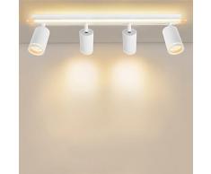 URing faretti led soffitto Orientabili, Plafoniera faretti da soffitto 4 Luci con luce di fondo 11W+ 4x 5W GU10 3000LM, 3000K bianco caldo Faretti Parete Interno per Cucina, Soggiorno, opaco Bianco