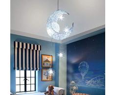 ALLOMN LED Lampada a Sospensione, Plafoniera Fata Lampada Luna e Stelle Lampada a Sospensione Camera da Letto Lampadario Grande Regalo per Bambino Amico (Bianco Freddo)