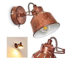 Lampada da parete Safari, lampada da parete regolabile in metallo in marrone ruggine/bianco, 1 luce, 1 attacco E14, spot da parete in design retro/vintage, senza lampadina/e