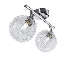 Faretti LED a soffitto orientabili, lampadario moderno a braccia, plafoniera da soffitto, 2 luci, vetro, fantasia filo, corpo metallo color cromato, incl. lampadine da 3,5W 230V G9 IP20