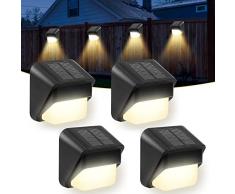 mizikuu Luce Solare LED Esterno, 4 Pezzi Luci Solari Esterno IP65 Impermeabile Risparmio Energetico Parete Wireless Faretti Solari da Giardino Luci a Energia Solare,per Cortile, Vialetto, Giardino