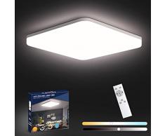 Letlit LED Plafoniera Dimmerabile con Telecomando, 18W 1800LM Plafoniera Piatta Quadrata, IP54 2700K-6500K Lampada per Bagno Camera da Letto Cucina Balcone Corridoio Asilo Nido, 22x4.8cm