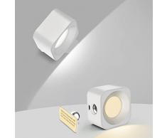LED Lampada da Parete Interno, Applique da Parete Controllo Tattile con Ricaricabile USB, 3 Tipi di Luminosità e Rotazione a 360°, Lampada da Parete per Lettura Lavoro Studio Comodino(Bianco)