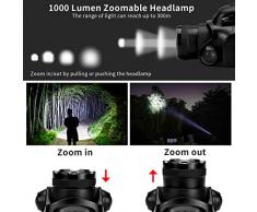 Ezfull Lampade da Testa LED USB Ricaricabile Lampada Frontale Sensore Luce Frontale Zoomable Impermeabile con 4 Modalità Torcia da Testa per Campeggio, Corsa, Speleologia, Pesca, Ciclismo
