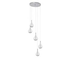 Elegante lampadario in forma di goccia, 5 x 20 W G4, 5 x 255 Lumen, 2800 K Bianco caldo, metallo/vetro, cromo/trasparente