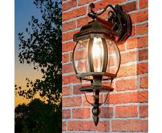 Lanterna retrò da parete esterna Brest effetto vintage stile rustico oro anticato, lampada da parete E27 IP44 ideale per giardino, viale e cortile