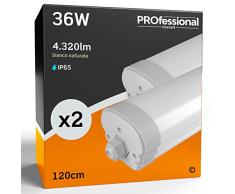 Eurocali 2x Plafoniere LED 36W 120cm Impermeabile IP65 4320 lumen - Forma: Tubo - Luce Bianco Naturale 4000K - Fascio Luminoso 120°