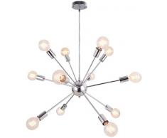 GALAXY - Lampadario decorativo in metallo cromato e design retrò a 12 luci, grande lampada da tavolo da pranzo