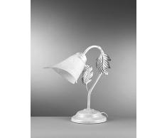 ONLI - Lampada da tavolo Marilena in metallo bianco spennellato argento. Paralume in vetro bianco. Prodotto lavorato a mano in Italia. 29 x 35cm