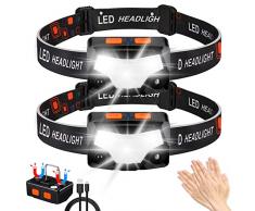 Hyted Torcia Frontale, Lampada da Testa USB Ricaricabile Torcia LED, 2000 lumen 9 Modalità di Illuminazione, Sensore di Movimento, Lampada Frontale Impermeabile per Corsa, Campeggio, Pesca