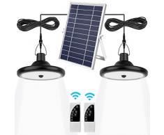Hacevida Lampada Solare LED Esterno con Sensore di Movimento, Doppia Luci Solare Esterno con Pannello Solare 56 LEDS, Due Cavi da 5m, IP65 Impermeabile, 6 Luminosità per Giardino Balcone Garage