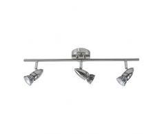 Biard Bullet' Binario Porta Faretti Regolabile Per Lampadina Spot GU10 a Soffitto in Nichel Satinato (Tre Luci, Orientabile, IP20)