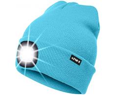 ATNKE LED Cappello Illuminato Berretto,USB Ricaricabile Cappello da Corsa 4 LED Impermeabile Luce Invernale Calda Lampada Frontale Regali per Uomo e Donna/Light Blue
