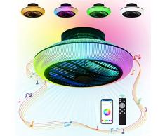 VOMI Ventilatore da Soffitto con Luce e Telecomamdo RGB Dimmerabile Lampadario Ventilatore da Soffitto Reversibile Silenzioso con Altoparlante Bluetooth Lampada con Ventilatore da Soffitto 6 Velocità