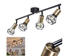 hofstein Lampada da soffitto Baripada, lampada da camera a 4 luci nei colori nero e ottone, paralumi a traliccio con effetto luce, lampada da soffitto vintage, 4 x E14, senza lampadina/e