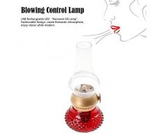 Lampada di controllo a soffietto Luce notturna Retro Kerosene LED senza fiamma Lampada decorativa senza fiamma Lanterna ricaricabile Lampada da comodino vintage a olio (Color : Red)