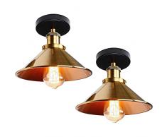 iDEGU 2 Pezzi Lampade da Soffitto Vintage Design Industriale Plafoniere Illuminazione Interni E27 Lampada Retrò Lampadario a Sospensione per Cucina Corridoio Loft Ristorante, 22CM (Oro)