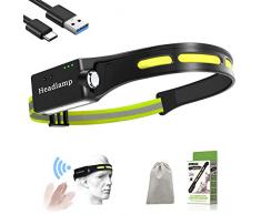 NOBES Lampada Frontale Led Ricaricabile USB, Torcia Frontale con Sensore di Movimento Luce Frontale Corsa Torcia da Testa per Pesca Campeggio Ciclismo Trekking Lavoro in Esecuzione