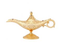 Lampada da Leggenda Vintage Aladino Genio Magico Che Desidera Luce, Lampada a Olio da Desiderio Intagliata in Metallo Teiera Lampada da Costume Araba Classica Rara da Collezione - Oro