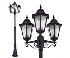 Lampione da Esterno 3-Luci Design Classico- Lampione Altezza Regolabile in Alluminio Pressofuso e Paralumi in Vetro Opaco- Illuminazione per Giardino e Viale