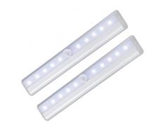 Skitic 2 Pack Portatile 10 LED Wireless PIR Sensore di Movimento Lampada Torch Luce Notturna Alimentata a Batteria con Striscia Magnetica Stick-on Anywhere per Armadio, Cassetto, Corridoi, Scale e Gradini Lighting (Bianco Puro)
