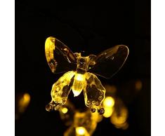 Salcar Catene luminose LED 5 metri solare catena leggera include 20 farfalla illuminazione decorativa per le celebrazioni della festa di Natale (bianco caldo)