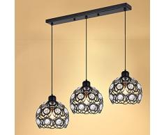 ChaoZan Lampadario industriale vintage in metallo E27 Paralume in cristallo 3 luci Plafoniera a sospensione per cucina Sala da pranzo Soggiorno Ristorante Loft Bar (nero)（senza lampadina）