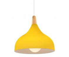 iDEGU Lampada a Sospensione Retrò LED Lampada a Soffitto in Legna Metallo Moderna Lampadario a Forma di Goccia Stile Scandinavo Plafoniera per Soggiorno Sala Da Pranzo Camera, 20 cm (Giallo, 1 Pezzo)