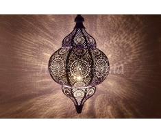 Decorazione per la casa Lampada da soffitto in ferro Ombra Illuminazione natalizia Lampada marocchina (viola e bianco) 30 x 19 cm