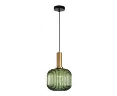 HJXDtech Lampade a Sospensione Moderne Lampada a Sospensione in Vetro Striscia Paralume Vintage E27 Lampada a Sospensione Lampada da Soffitto in Cucina Soggiorno (Verde 20cm)