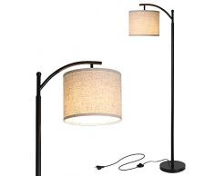 Lampada da Terra Salotto 1.6M, Lampada da Terra ad Arco 720LM 3000K Bianco Caldo, Piantana LED con una Lampadina LED da 9W(E27), Paralume in Lino Beige, Base in Ferro, per Camera da Letto, Soggiorno