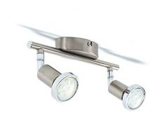 Faretti LED da soffitto orientabili, 2 luci, include lampadine GU10 da 3W, luce calda 3000K, plafoniera moderna da soffitto per l’illuminazione di interni, corpo metallo, color nickel, 230V IP20