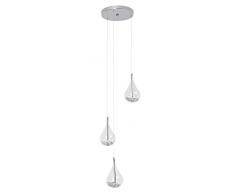Elegante lampadario in forma di goccia, 3 x 20 W G4, 3 x 255 Lumen, 2800 K Bianco caldo, metallo/vetro, cromo/trasparente