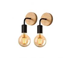 DAXGD Lampada da parete per interni a 2 pezzi, lampada da parete industriale a LED, lampade da parete in legno per soggiorno, camera da letto
