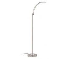 Briloner Leuchten Lampada a Stelo, Lampada da Lettura, Faretto Girevole/Inclinabile, 600 lm, 6 W, Metallo Plastica, Nichel Opaco, Altezza: 1.48 m